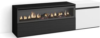 Skraut Home Skraut Home - Mueble Tv, Televisi&oacute;n, Muebles De Sal&oacute;n, Almacenaje, 150x45x35cm, Para Tv Hasta 65, Chimenea El&eacute;ctrica, Estilo Moderno, Blanco Y Negro