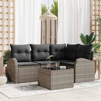 vidaXL Vidaxl - Conjunto De Sof&aacute; De Jard&iacute;n Con Coj&iacute;n 5 Pcs Gris Polirat&aacute;n