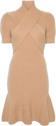 Patou Knitted Dresses, female, Beige, Size: XS Beige Knitted Dress with Criss-Cross Detailing