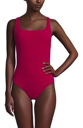 Lands End Womens Boucle Square Neck Scoop Back One Piece Swimsuit in Raspberry Sorbet at Nordstrom, Size 10