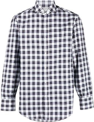 Brunello Cucinelli check-print shirt - men - Cotton/Lyocell - 3XL - Blue