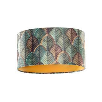 QAZQA Pantalla l&aacute;mpara terciopelo hojas dorado ovalada 35/23/18