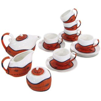 Vacchetti Taza De T&eacute; Con Tetera Y Jarra De Leche 9 Piezas Bamb&uacute; Naranja Y Cer&aacute;mica