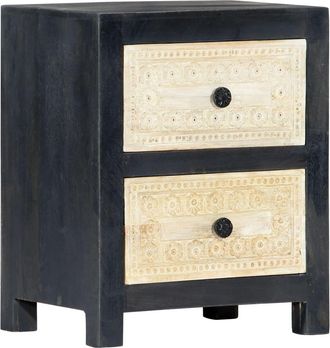 vidaXL Vidaxl - Mesita De Noche Tallada Madera Maciza De Mango Gris 40x30x50 Cm