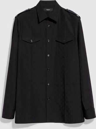 Gucci GG Cotton Poplin Shirt, Size 42, Black, Ready-to-wear