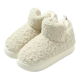 Generic YUJIEBB Winter Warm Thick Plush Women Ankle Boots Indoor Slippers Ladies Men Home Cotton Furry Shoes White