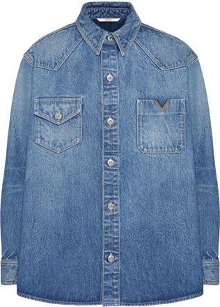Valentino Garavani V-detail denim shirt - men - Cotton - 46 - Blue