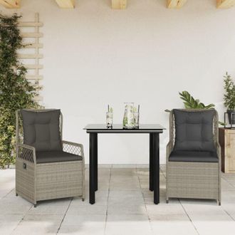 vidaXL Set Comedor De Jard&iacute;n 3 Pzas Cojines Rat&aacute;n Sint&eacute;tico Gris Claro Vidaxl