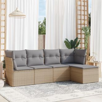 vidaXL Juego De Sof&aacute;s Jard&iacute;n Con Cojines 5 Pzas Rat&aacute;n Sint&eacute;tico Beige Vidaxl