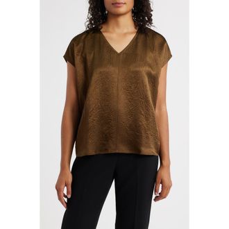 Eileen Fisher V-Neck Square Satin Top in Serpentine at Nordstrom, Size Xx-Small
