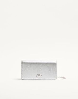 Valentino Garavani Mini Borsa A Tracolla Vlogo Signature In Vitello Granato Laminato Donna SILVER UNI