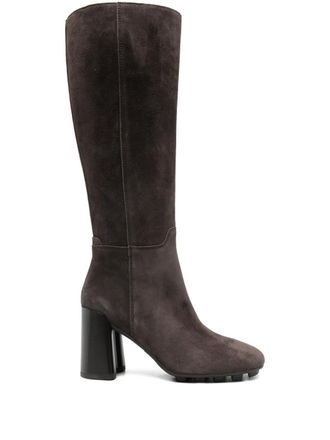 Hogan 90mm suede block-heel knee-high boots - Brown
