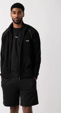 HUGO BOSS Mens BOSS Orange Mix&Match Stripe Loungewear Jacket in Stretch-Cotton Jersey - Black 002 - Size: XL