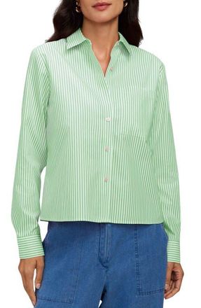 Foxcroft Jodie Stripe Cotton Button-Up Shirt in Mojito Green/White at Nordstrom, Size X-Large