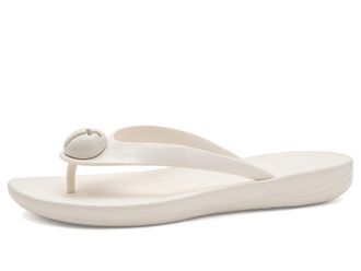FitFlop Iqushion Glossy-Button Flip-Flops Womens Wedge Shoes Cream : 10 M (B), Rubber