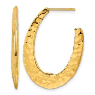 Diamond2Deal 14K Yellow Gold Polished Hammered Tapered Oval Shape Hoop Earrings