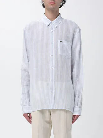 Lacoste Camicia a righe in lino con vestibilit&agrave; relaxed e collo button-down