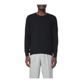 Brunello Cucinelli Round-neck Knitwear, male, Black, 2XL, Classic Long Sleeve Knit Top