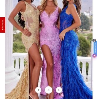 Portia & Scarlett High Slit Feather Gown In Gold