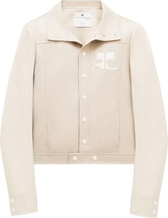 Courr&egrave;ges Logo-patch Jack met Drukknoopsluiting - Heren - Zomerjassen - Beige - 2XL - Katoen - Jassen