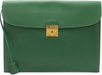 Herm&egrave;s Green Courchevel Leather Clutch Bag (Pre-Owned)