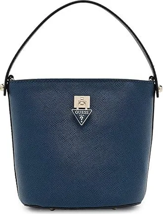 Guess Patsie Top Handle Bucket Satchel Womens Handbags Navy, Polyester/Polyurethane