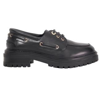 Dune London Dames-bootschoenen van Venetiaans leer met vetersluiting (Zwart)