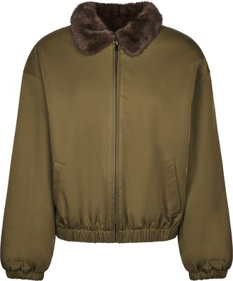 Eleh Cropped Olive Faux-Fur Collar Jacket