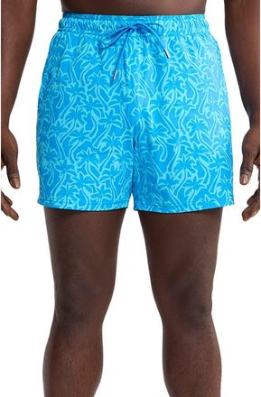 Fair Harbor The Bungalow Water Repellent Swim Trunks in Turquoise Cutout Palms at Nordstrom, Size Xx-Large