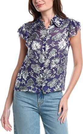 Alice & Olivia Martel Flutter Sleeve Silk-Blend Blouse