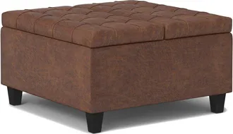 Simpli Home Harrison 30In Transitional Square Small Coffee Table Storage Ottoman
