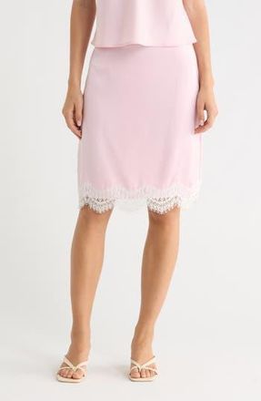 Wayf Lace Inset Midi Skirt in Pink at Nordstrom Rack, Size X-Large