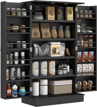 HOMCOM Homcom Armario De Cocina Armario Despensa Cocina Con 2 Puertas Y 16 Estantes Alacena Moderna Con Estantes Ajustables 60x30x104 Cm Negro