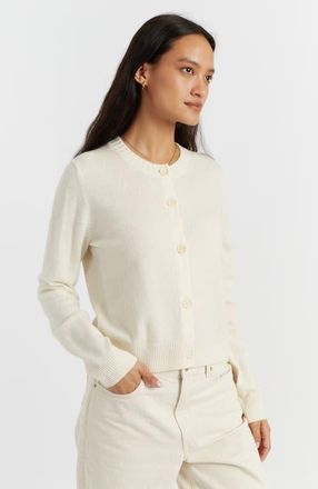 Chinti and Parker Wool Cashmere Blend Crew Neck Cropped Cardigan in Cream at Nordstrom, Size X-Large