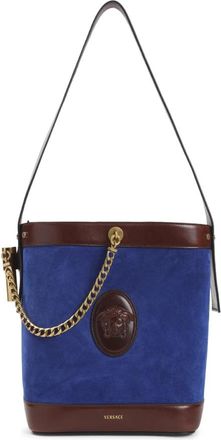 Versace Palissandro Small Bucket Handbag - Dames - Schoudertassen - Blauw - ONE Size - Leer - Tassen
