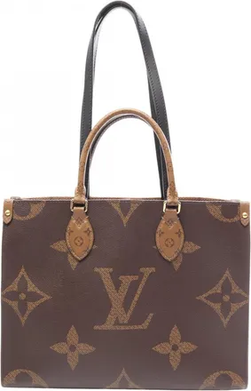 Louis Vuitton Beige Brown Coated Canvas Leather Handbag Tote Bag (Pre-Owned)