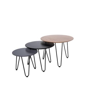 Koketto Home Set 3 mesas centro con tapas en madera negra y gris