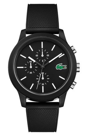 Lacoste 12.12 Chronograph Silicone Band Watch, 44mm in Black at Nordstrom