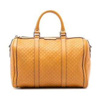 Gucci Pre-owned Handbags, female, Yellow, Size: ONE SIZE Pre-owned Leather Micro Guccissima Duffle Bag