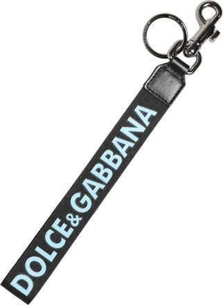 Dolce & Gabbana Zwart Blauw Logo Polyester Messing Houder Sleutelhanger Sleutelpunt