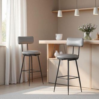 OEM Lote De 2 Taburetes De Bar - Altura 65cm - Respaldo Ergon&oacute;mico - Asiento De Pu Impermeable - Estructura Met&aacute;lica Gris