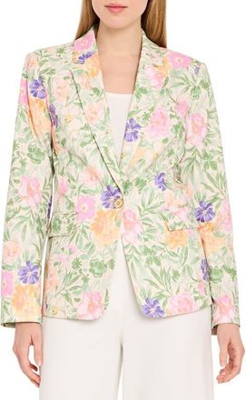Tahari by ASL Floral One-Button Blazer in Nude Moss at Nordstrom, Size 14