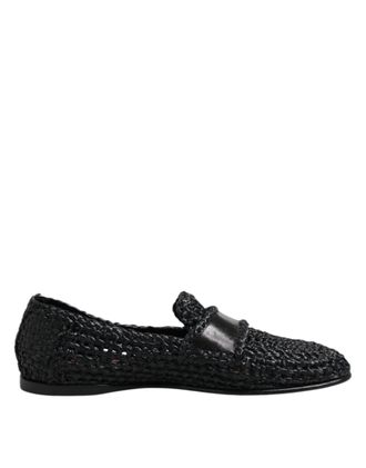 Dolce & Gabbana Black Woven Leather Slip On Loafers Men Mens Shoes