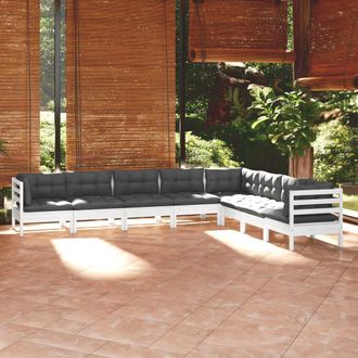 vidaXL Muebles De Jard&iacute;n 8 Pzas Y Cojines Blanco Madera Maciza De Pino Vidaxl