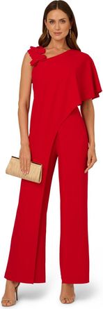 Adrianna Papell Womens Asymmetrical Crepe Jumpsuit - Red - Size 6 UK