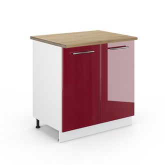 Vicco Armario Bajo Para Fregadero Fame-line, Rojo Burdeos Alto Brillo, 80 Cm Con Estante, Et Roble Vicco