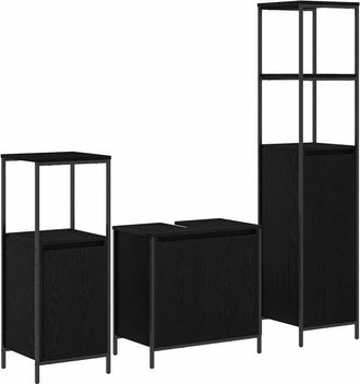 vidaXL Juego De Muebles De Ba&ntilde;o 3 Pcs Roble Negro 36 X 35 X 165 Cm Vidaxl