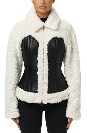 Naked Wardrobe High Pile Fleece Jacket in Black /White at Nordstrom, Size X-Small