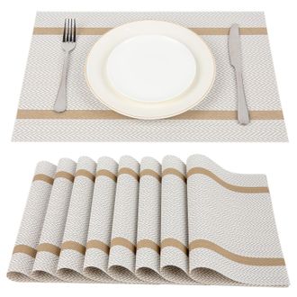 OEM Juego De 8 Manteles Individuales De Pl&aacute;stico Resistentes Al Calor Y Al Desgaste, Manteles Individuales De Vinilo Lavables, 45 Cm X 30 Cm, Blanco