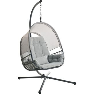 Beliani Silla Colgante Boho Moderna Con Soporte Met&aacute;lico Y Cadena Coj&iacute;n Suave Gris Claro Alviano